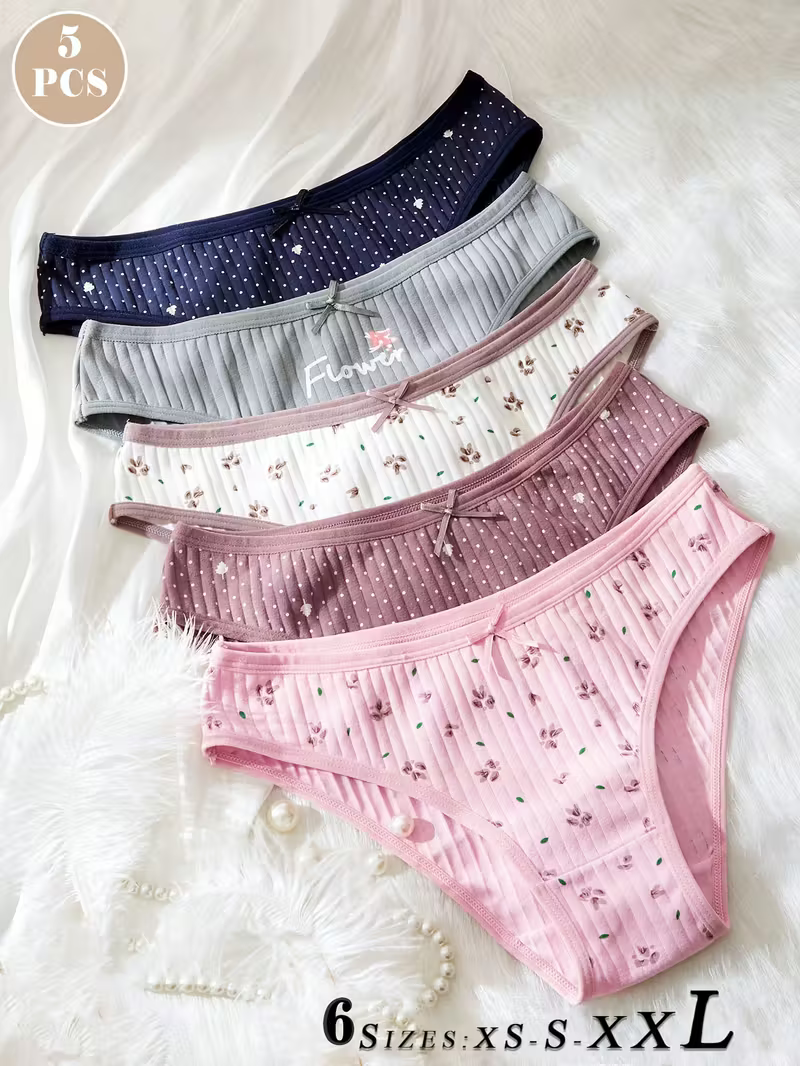 5 Pack Elegant Ribbed Women’s Underwear 100% Cotton